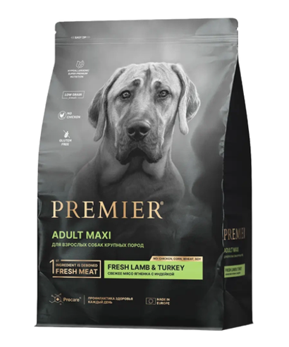 Сухой корм для взрослых собак Premier Dog Adult Maxi крупных пород с чувствительным пищеварением ягненок с индейкой 3кг