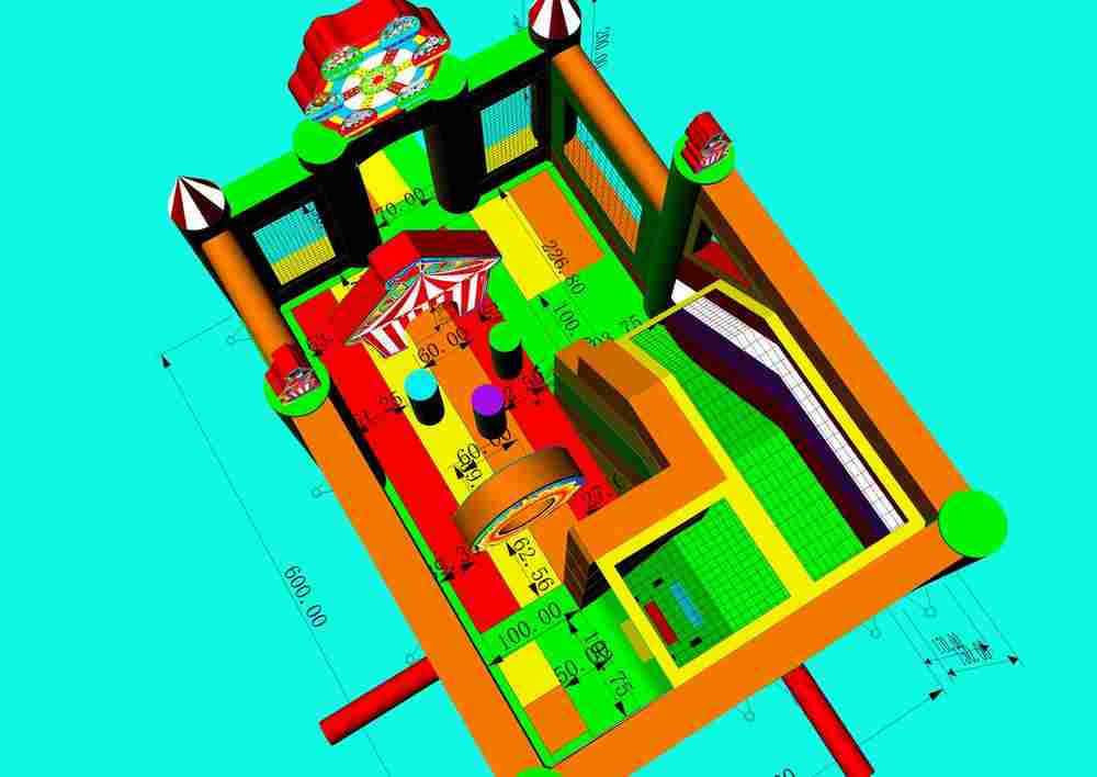 Коммерческий надувной батут "Русский цирк" с крышей, 6x4x4 м