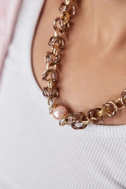 HMG 1131 peach Колье Византия с жемчужиной 1,5 см арт.2100