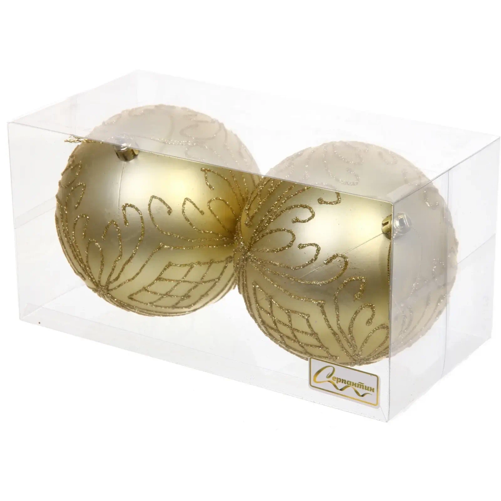 Новогодние шары 10 см (набор 2 шт) «Загадочная мечта», золото