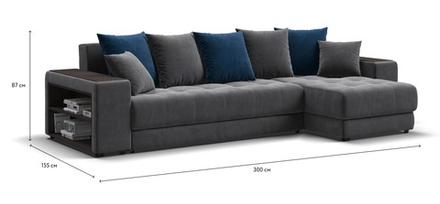 Угловой диван Дубай Велюр Монолит серый, Велюр Монолит синий