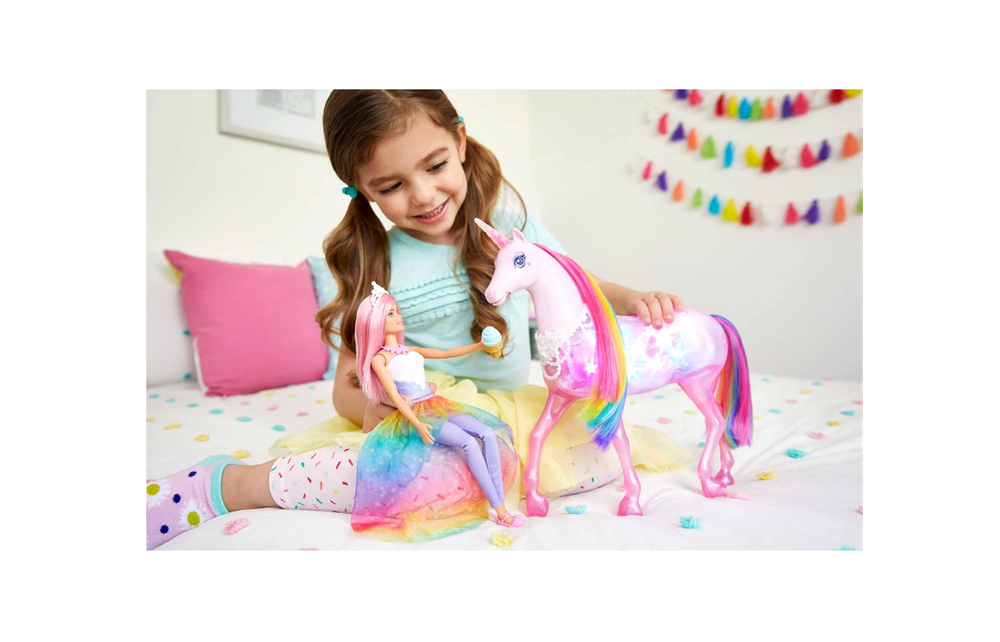 Набор куклы Barbie Dreamtopia и единорога, модная кукла с розовыми волосами и волшебный свет, игрушка-единорог с радужной гривой, подсветкой и звуками