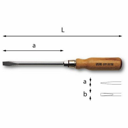 331 Отвертка шлицевая с деревянной ручкой 1x5.5x100 мм, USAG(Италия)