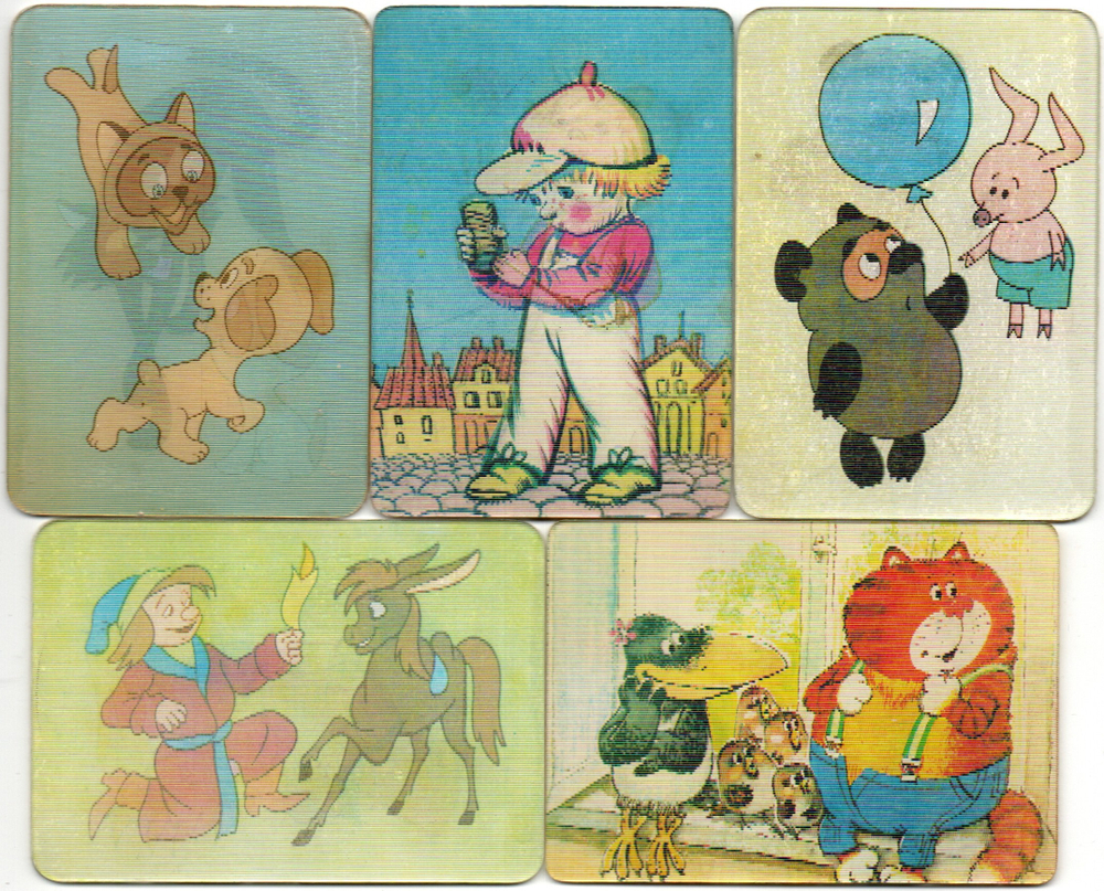 № 141 Набор из 5 переливных (стерео) Календариков . Мультфильмы СССР 1992 год.
