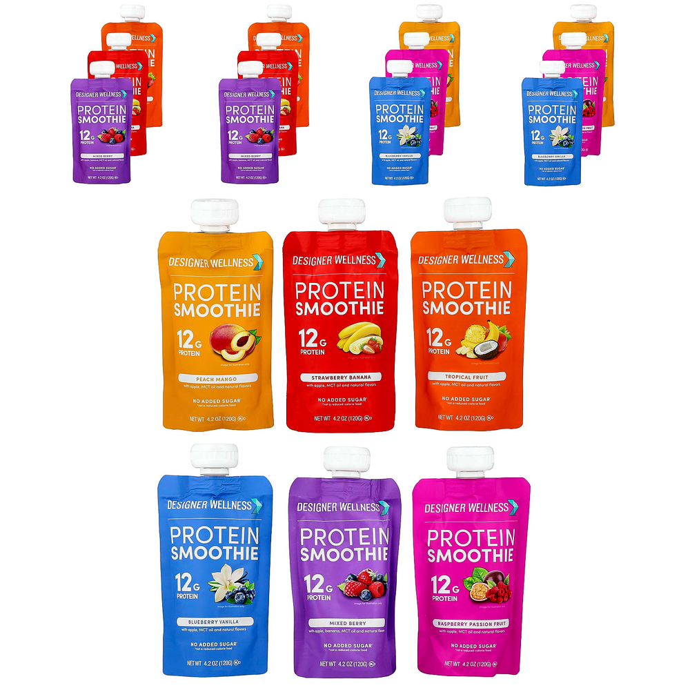 Designer Wellness, Протеиновый смузи, пробный набор, 12 пакетиков по 120 г (4,2 унции)