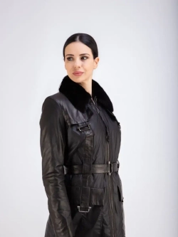 Пальто из натуральной кожи и ткани