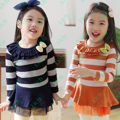 Туника детская в полоску с воланом и бантиком на воротнике