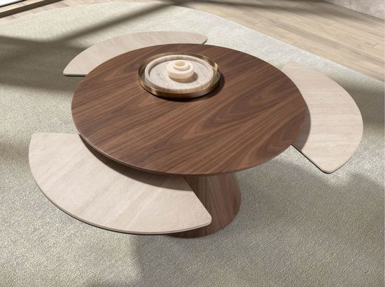 Раздвижной столик 2168 из керамики в мраморной отделке и ореха