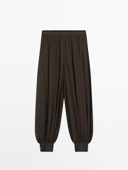 Massimo Dutti Брюки-саруэль с пуговицами, шоколадный