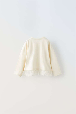 ZARA ФУТБОЛКА С ВЫШИВКОЙ, ЭКРЮ