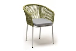 "Марсель" стул плетеный из роупа, каркас алюминий светло-серый (RAL7035) шагрень, роуп салатовый меланж круглый, ткань светло-серая