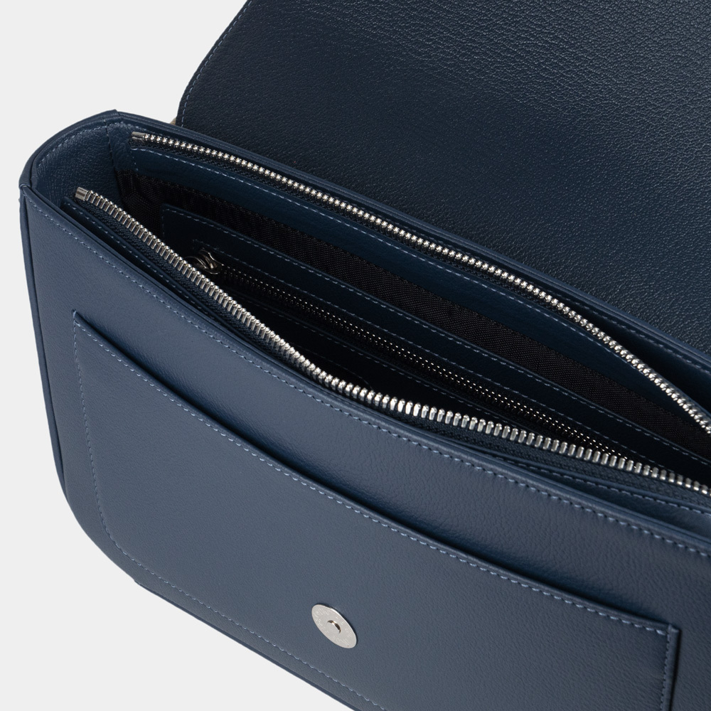 Сумка Universel с двумя плечевыми ремнями из кожи теленка, синего цвета