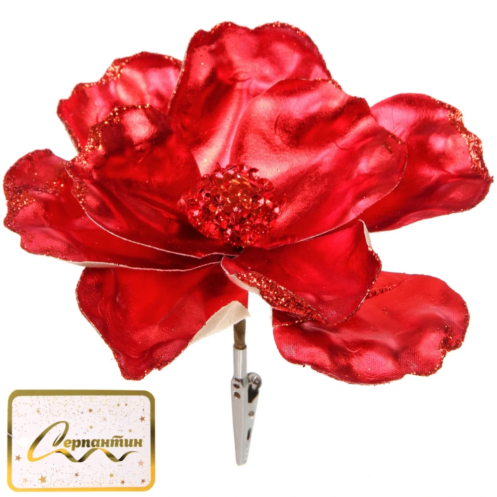 Украшение новогоднее «Пуансеттия - Зимний сон» 15 см, Красный