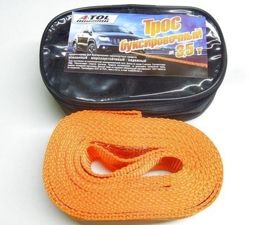 Трос буксировочный "А-ТОЛ" 3,5 т 2 крюка  ЛЕНТА сумка