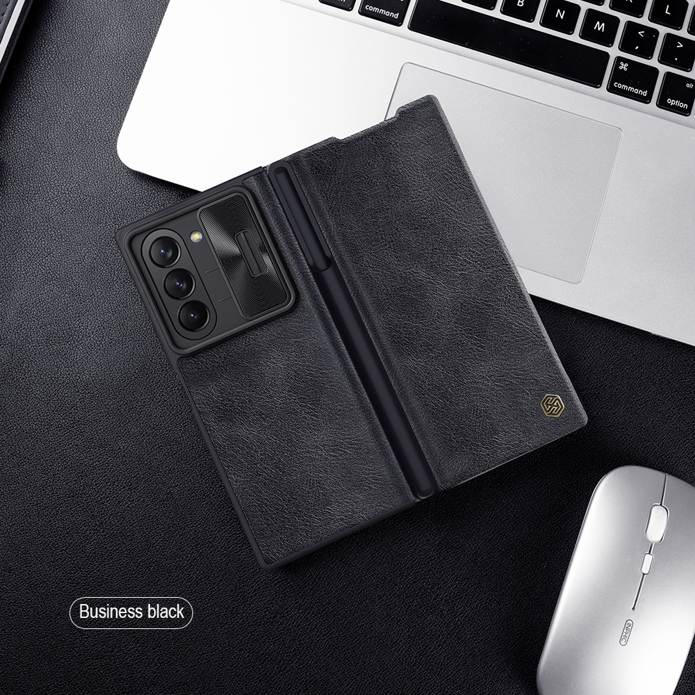 Кожаный чехол книжка от Nillkin для Samsung Galaxy Z Fold 6, серия Qin Pro Leather с защитной шторкой для камеры