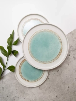 Набор 2шт тарелок с бортами 26 см Аквамариновое золото