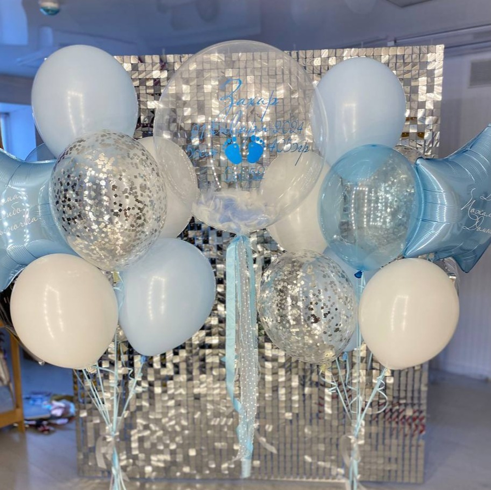 Воздушные шары на выписку мальчика голубые №47