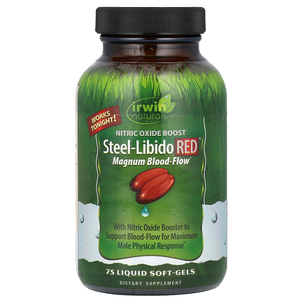 Irwin Naturals, Steel-Libido Red, Blood-Flow, 75 мягких желатиновых капсул с жидкостью