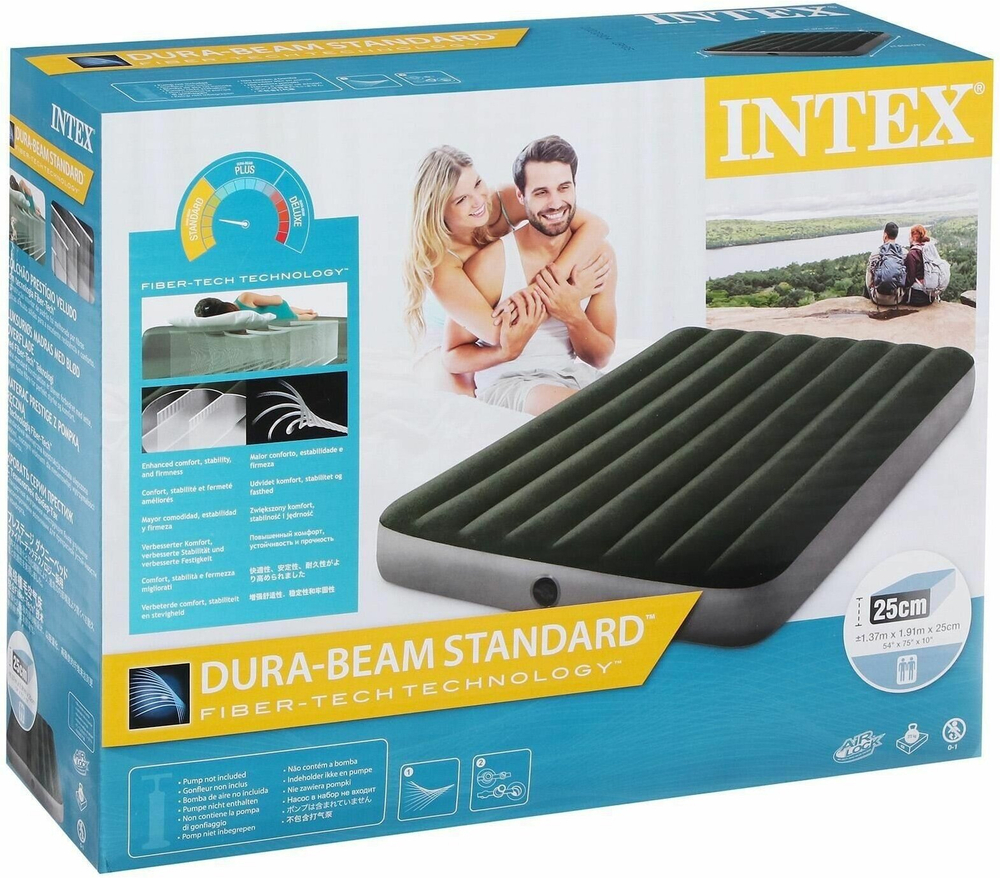 Мaтрас нaдувной Intex 64108 Prestige Downy 137х191х25 см / Крoвать нaдувная Интeкс двухспальная велюровая для дома и туризма