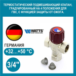 Термостатический смеситель WATTS "3/4"(32-50*С) подмешивающий для ГВС 10017418