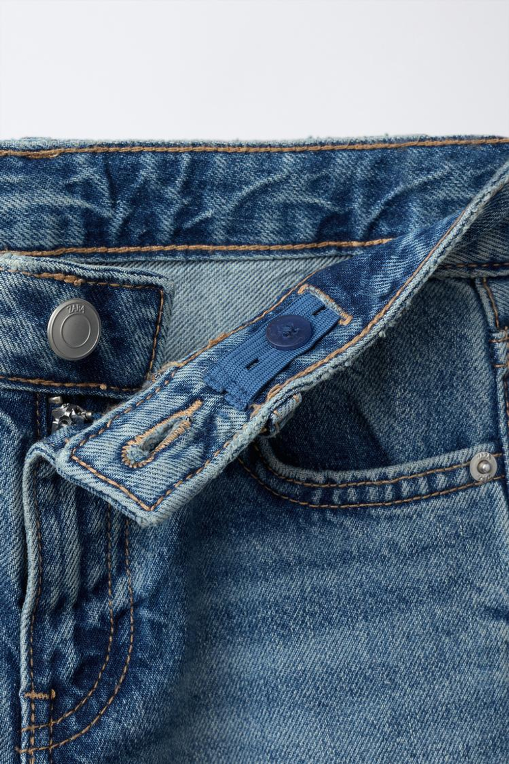 ZARA ДЖИНСЫ WIDE LEG СО СТРАЗАМИ «ЗВЕЗДЫ», СИНИЙ