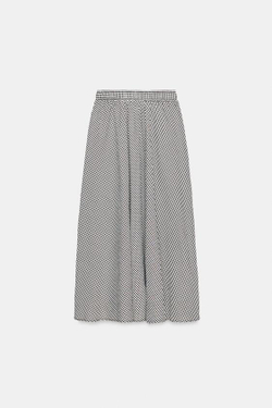 ZARA ЮБКА МИДИ В КЛЕТКУ ВИШИ, ЭКРЮ/ЧЕРНЫЙ