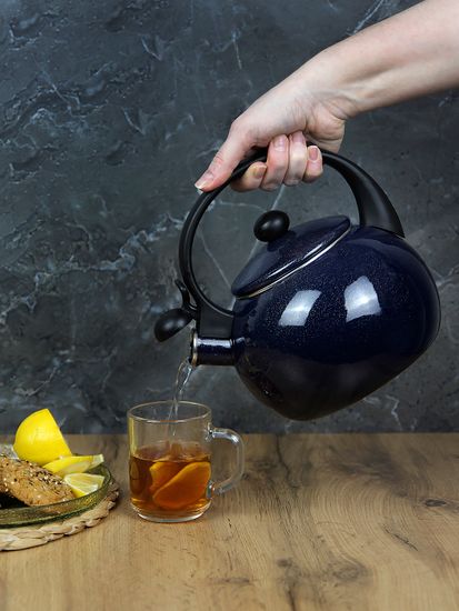 Чайник 2,2 л. эмалированный со свистком Kamille KM 1038B с черной бакелитовой ручкой