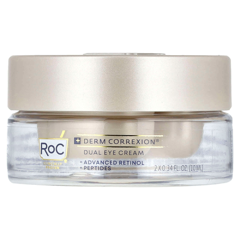 RoC, Derm Correxion®, двойной крем для области вокруг глаз, улучшенный ретинол и пептиды, без отдушек, 10 мл (0,34 жидк. унц.) каждый