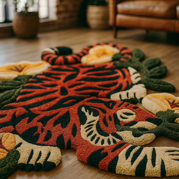 Xalça “Wild Bloom Tiger” – Güc, qoruyuculuq və həyat enerjisinin simvolu