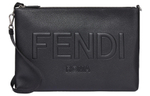 FENDI Calfskin Handheld One Shoulder Laptop Bag Men"s Black