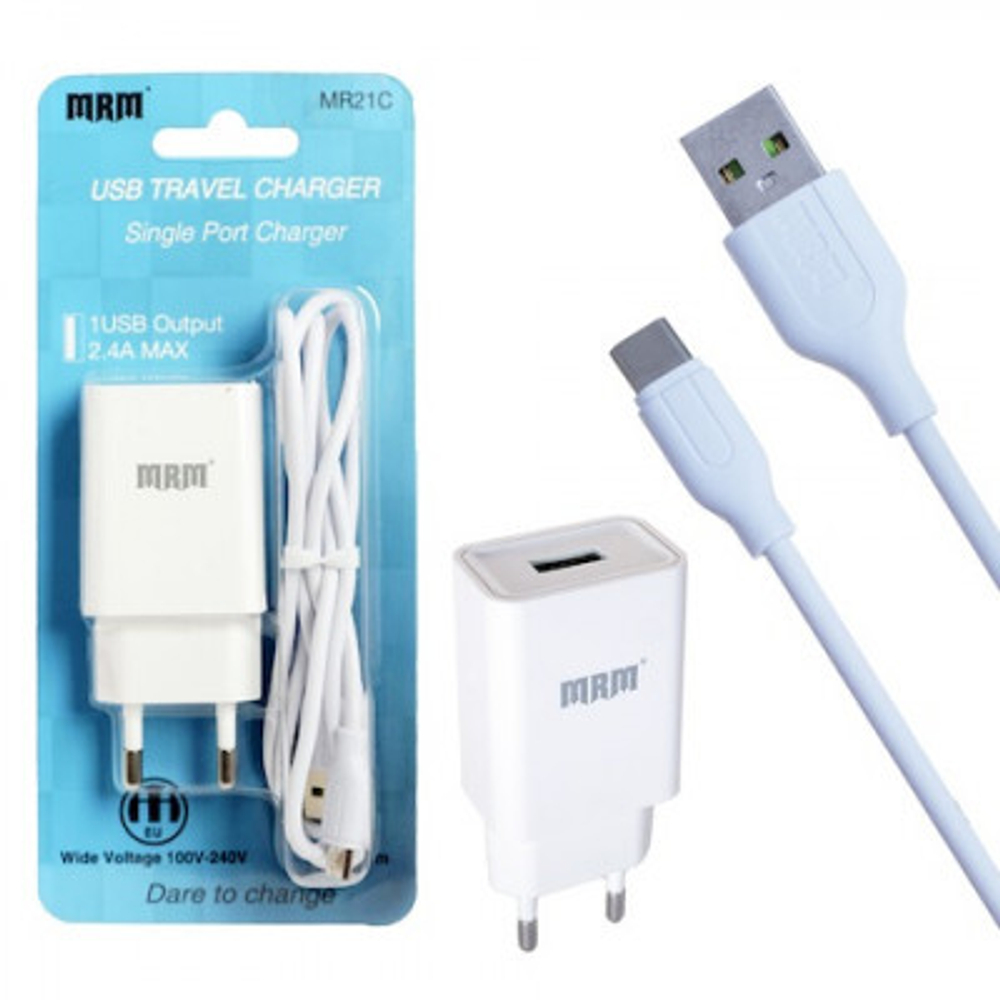 Сетевой адаптер питания MRM MR21 1USB 2.1A + кабель Type-C (белый)
