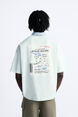 ZARA ФУТБОЛКА С ПРИНТОМ, ГОЛУБОЙ