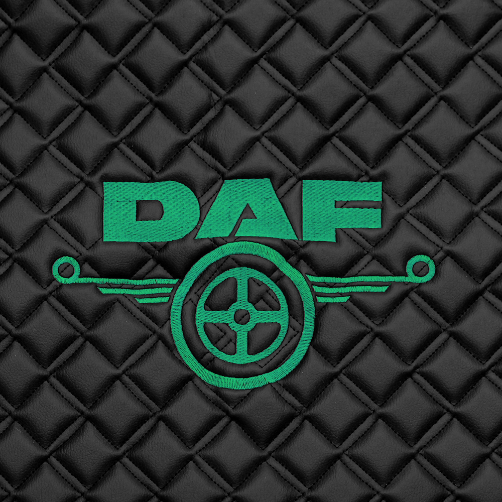 Ковры Daf XF-105 с 2006 года (механика) (экокожа, черный, черный кант, зеленая вышивка)