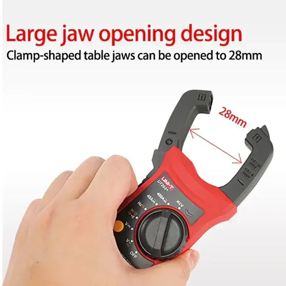 Мультиметр UT203+ UNI-T клещи постоянного и переменного тока 0,1 - 400А емкость подсветка NCV True RMS