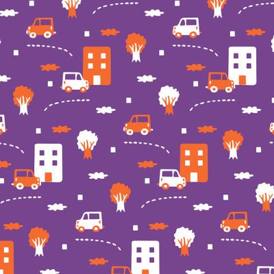 Buy baby fabric hand drawn cars houses purple