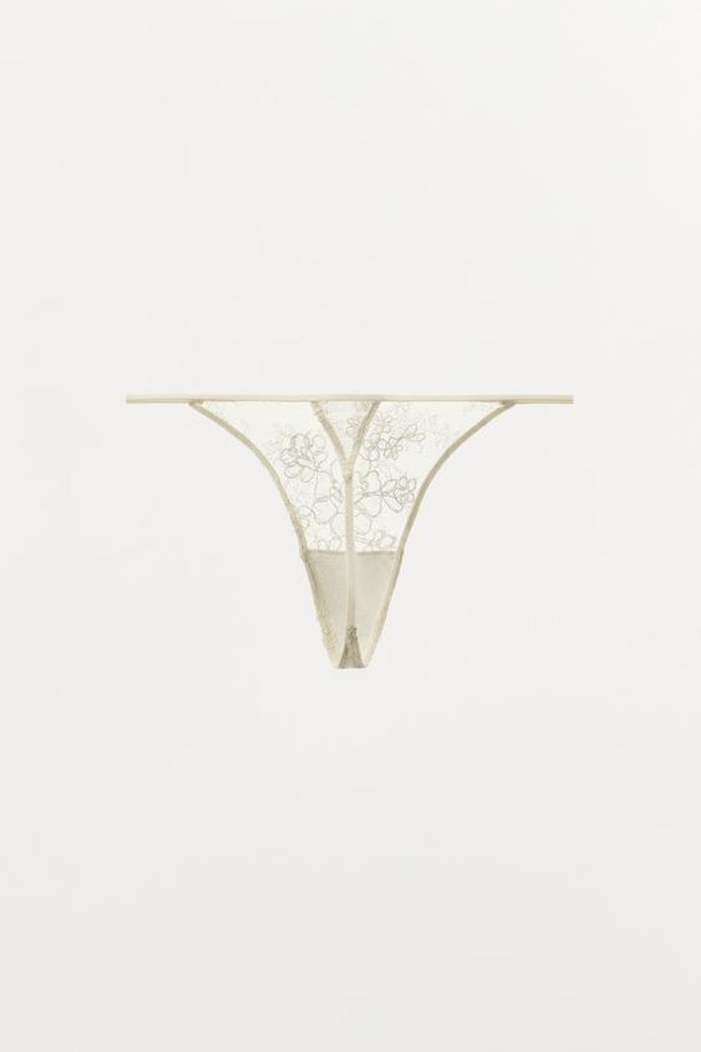 ZARA КРУЖЕВНЫЕ ТРУСЫ-ТАНГА — LIMITED EDITION, ЖЕЛТОВАТО-БЕЛЫЙ