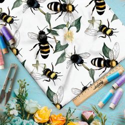 Ткань премиум шифон пчелы в цветах