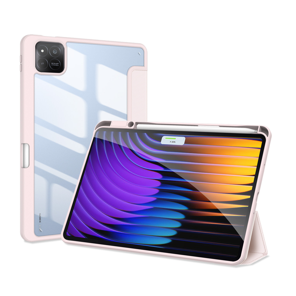 Чехол книжка розового цвета от Dux Ducis для Xiaomi Pad 7 и 7 Pro, серия Toby Series Case, с функцией пробуждения и сна
