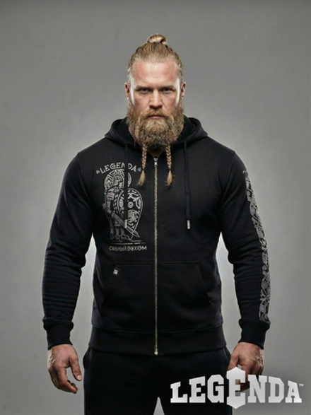 Толстовка с капюшоном и карманом на молнии мужская LEGENDA Варяги черная