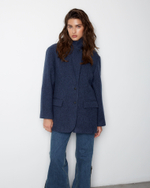 Пальто-жакет из шерсти елочка темно-синий