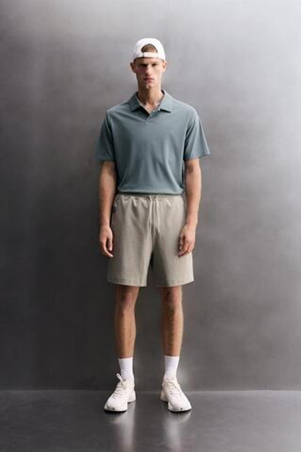 ZARA СПОРТИВНЫЕ ШОРТЫ ИЗ СМЕСОВОГО ХЛОПКА 9", КАМЕННО-СЕРЫЙ