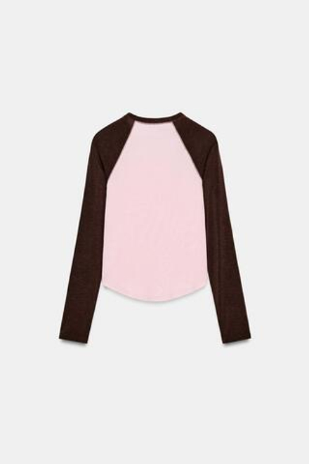 ZARA ФУТБОЛКА РЕГЛАН С КОНТРАСТНЫМИ ДЕТАЛЯМИ, ОТТЕНКИ КОРИЧНЕВОГО