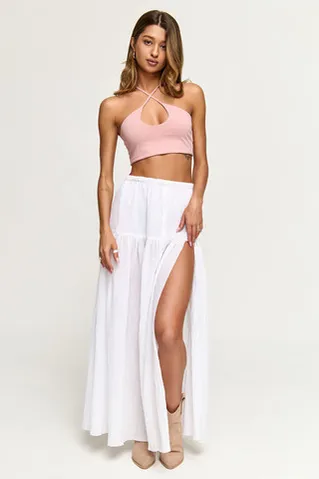 Юбка макси с разрезом из жатого хлопка белого цвета