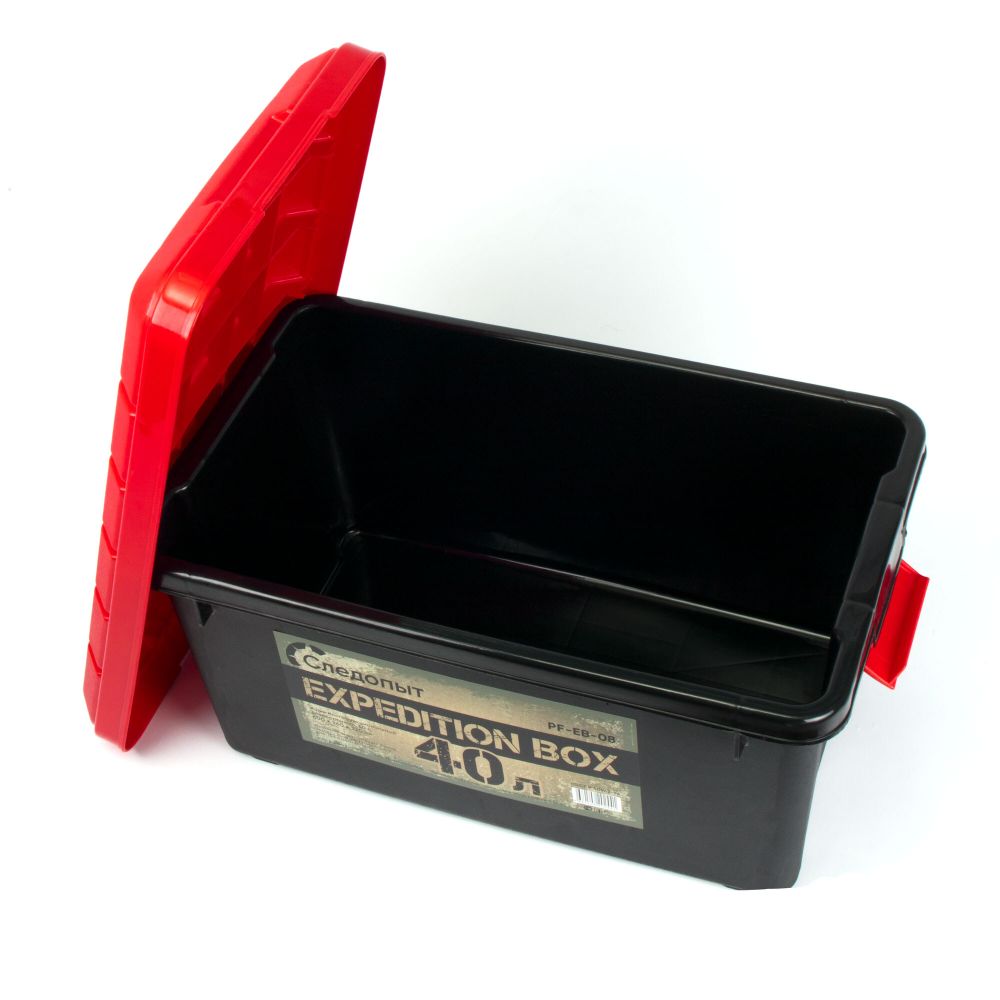 Ящик многофункц. особопрочный СЛЕДОПЫТ Expedition Box, 40 л, 600х360х320 мм, цв. черный/красный/3/