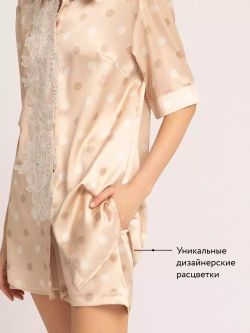 Рубашка женская шелковая Mollen Горох песочно-бежевая