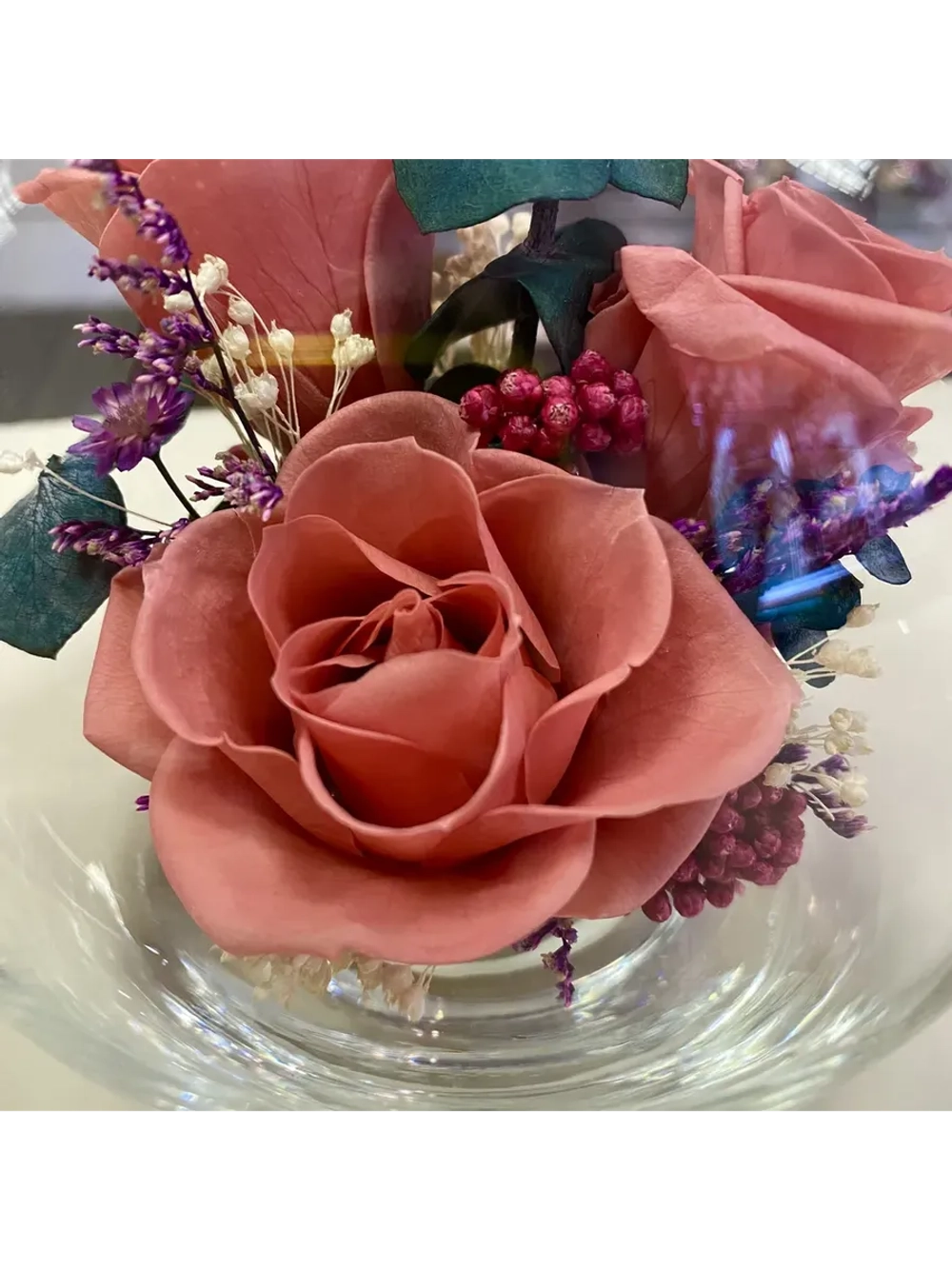 натуральные кустовые розы в стекле, вакуум*