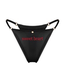 трусы стринги из натурального шелка с надписью Sweet heart черные