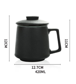 266053 Кружка ЯИЧНАЯ СКОРЛУПА с крышкой, высокая 12,7*12см 420 мл, фарфор черный