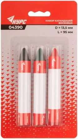 Карандаши строительные восковые набор 3 шт. (черный, зеленый, красный ) 95 мм