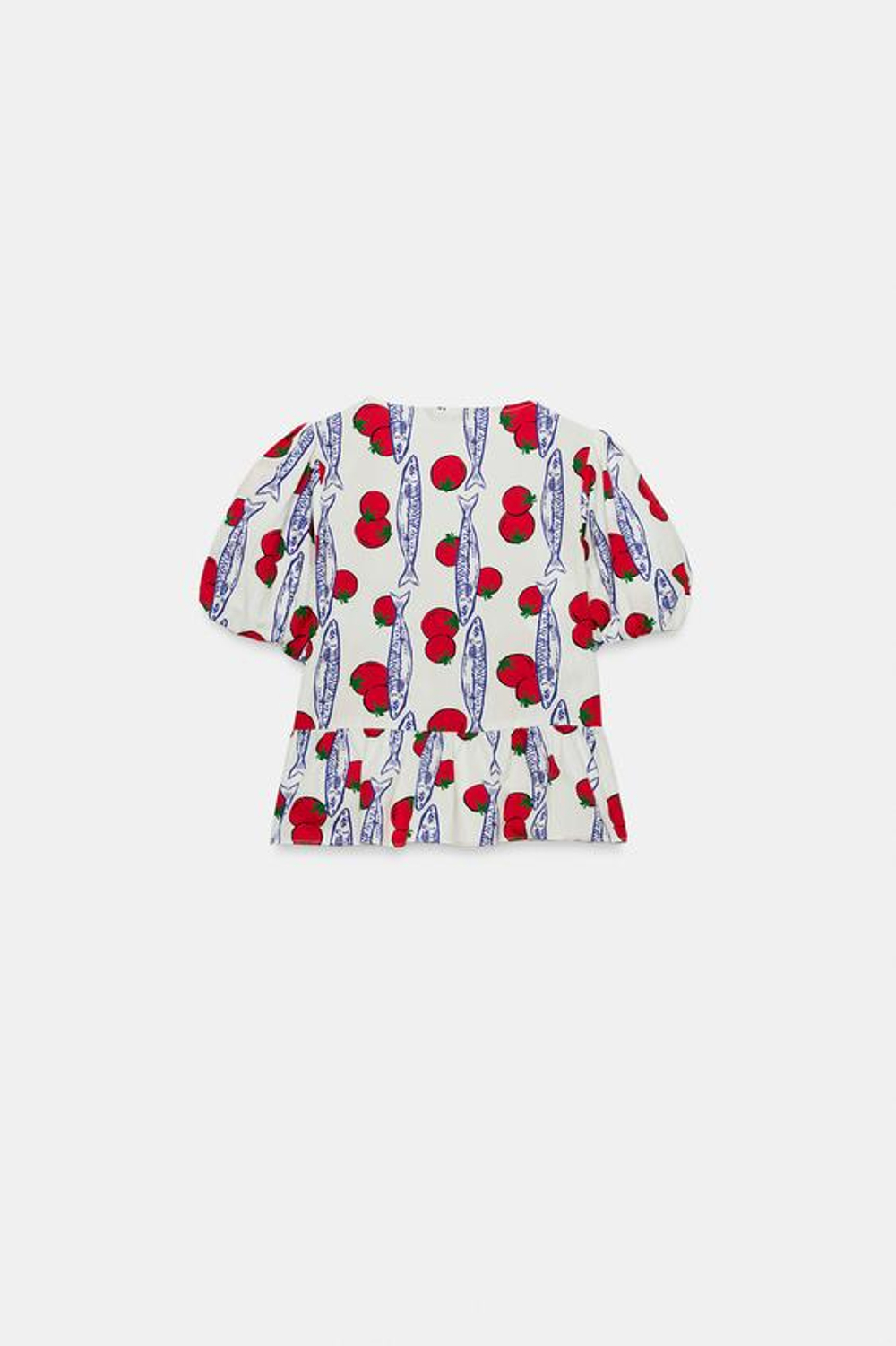 ZARA РУБАШКА С ПРИНТОМ И ЗАВЯЗКАМИ, СИНИЙ/БЕЛЫЙ
